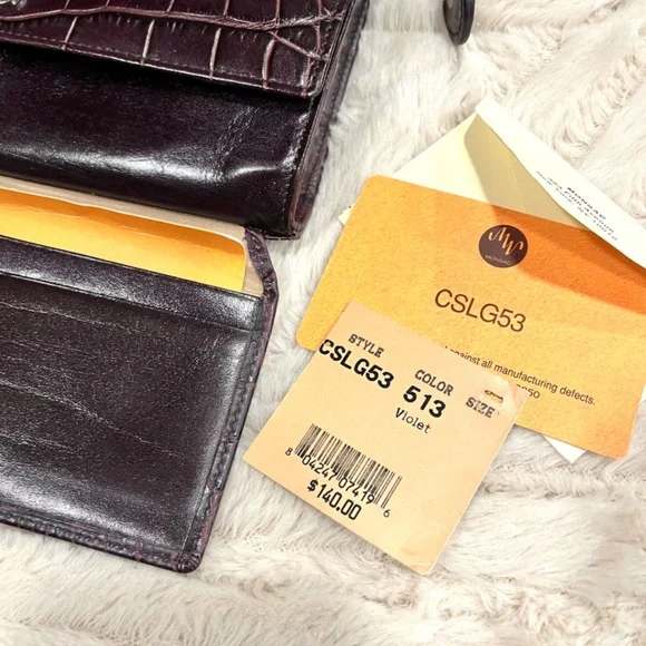 Monsac Deep Purple Croc Embossed Leather Small Crossbody Wallet Bag NWT - Picture 4 of 8